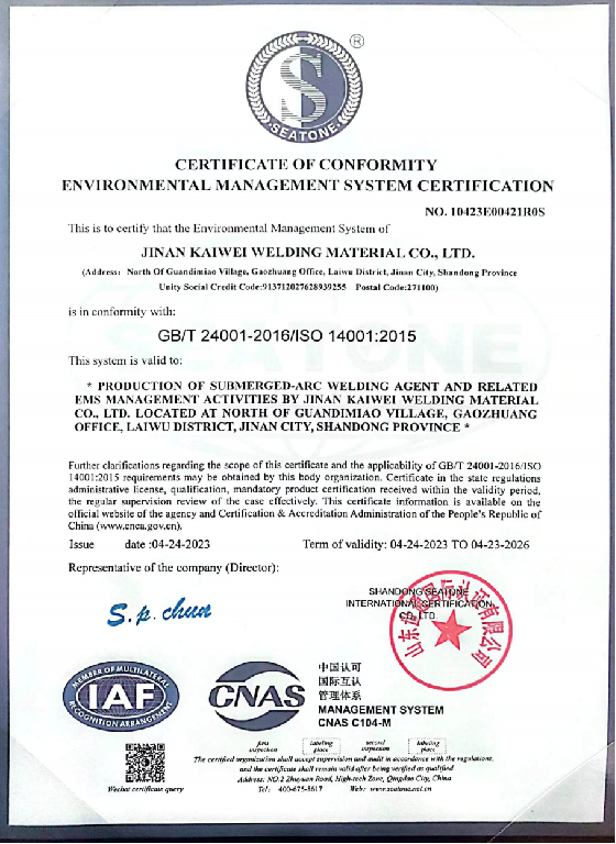 Environmental Management System Certification Certificate 2